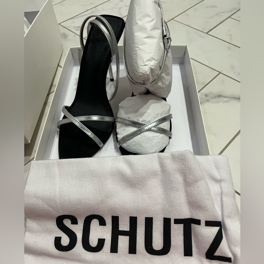 Schutz Claudia Metallic Leather Heeled Sandal